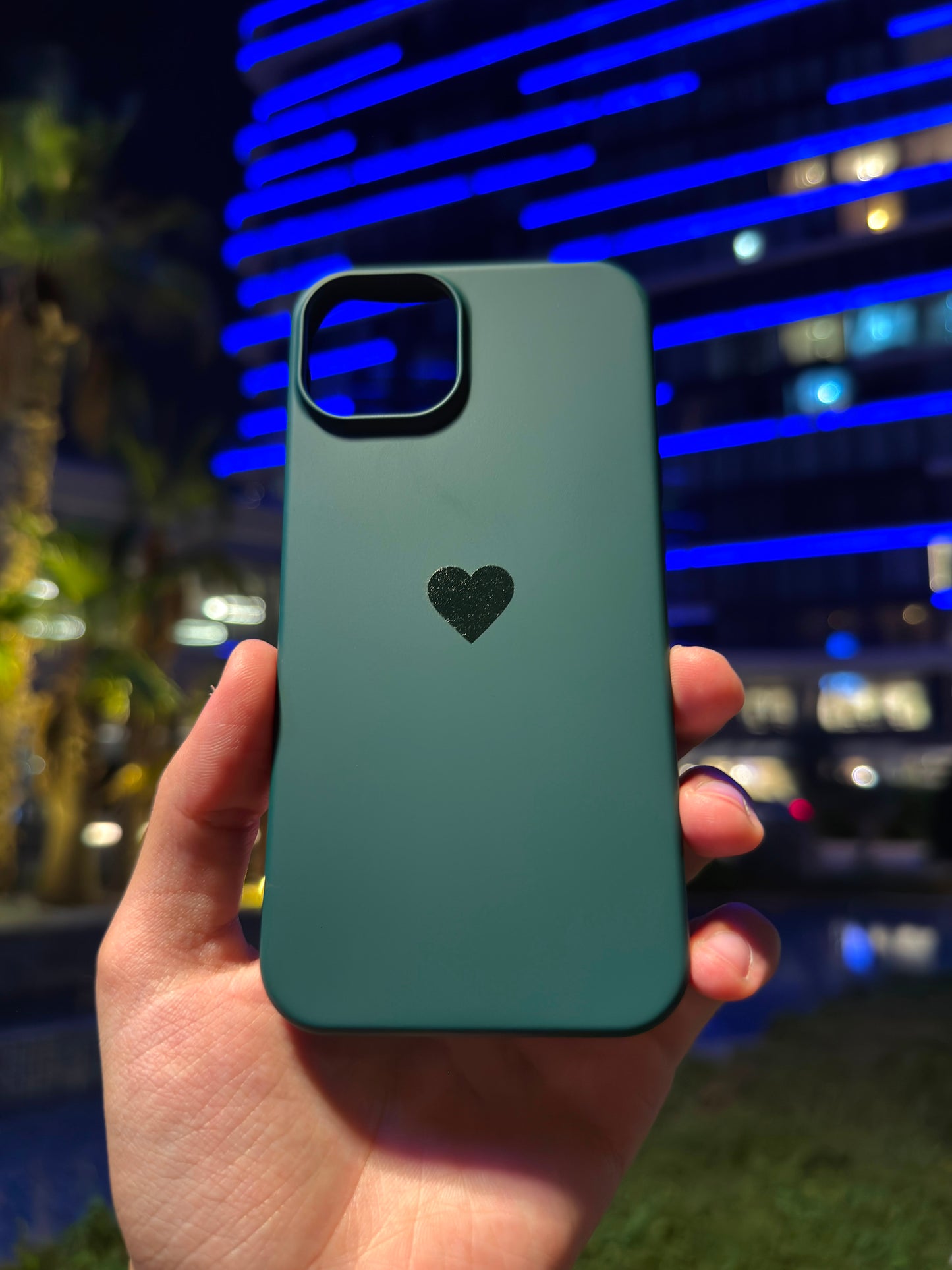 Kalp Logolu Klasik Telefon Kılıfı (Koyu Yeşil)
