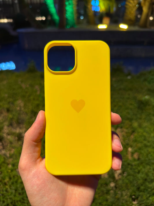 Kalp Logolu Klasik Telefon Kılıfı (Sarı)