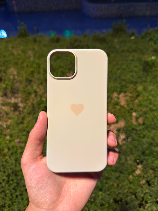 Kalp Logolu Klasik Telefon Kılıfı (Krem)